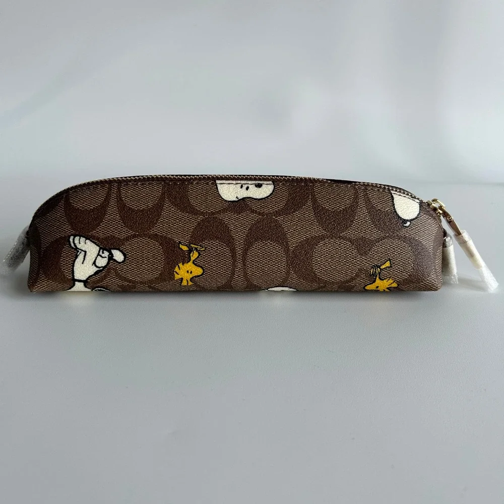 Coach Peanuts Snoopy Khaki Signature Canvas Pencil Case New